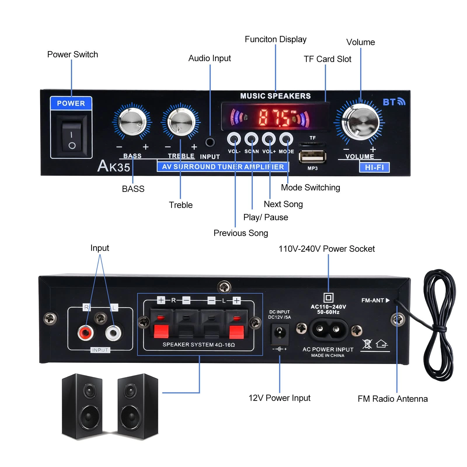 Ak35 home amplifier 200wattآمپلیفایر