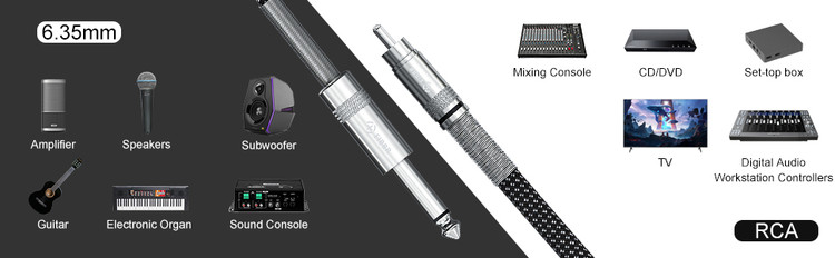 کابل RCA به TS مانیتورینگ 2عددی طول نیم متر FIBBR Cable RCA a TS de 1/4" de 1.6 pies/1.6 ft, doble 1/4 pulgadas TS