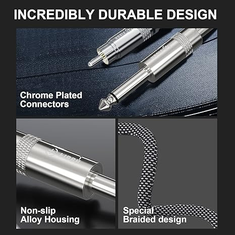 کابل RCA به TS مانیتورینگ 2عددی طول نیم متر FIBBR Cable RCA a TS de 1/4" de 1.6 pies/1.6 ft, doble 1/4 pulgadas TS