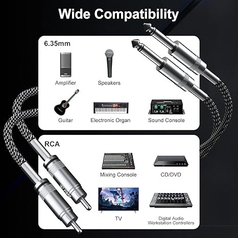 کابل RCA به TS مانیتورینگ 2عددی طول نیم متر FIBBR Cable RCA a TS de 1/4" de 1.6 pies/1.6 ft, doble 1/4 pulgadas TS