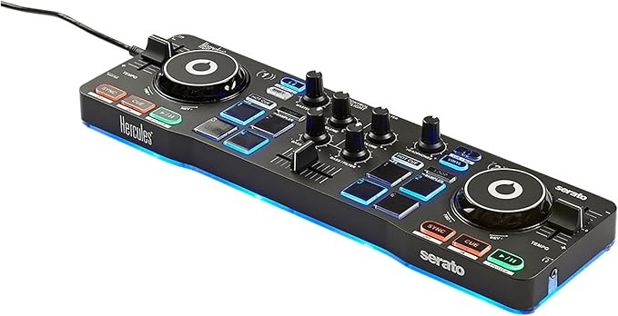 دی جی هرکولس سراتو Hercules DJ DJControl Starlight | Pocket USB DJ Controller with Serato DJ Lite, Touch-Sensitive Jog Wheels, Built-in Sound Card and Built-in Light Show