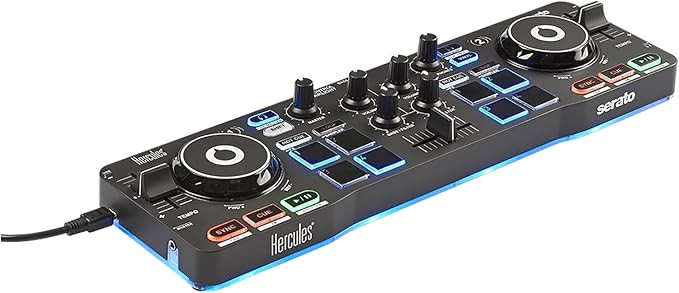 دی جی هرکولس سراتو Hercules DJ DJControl Starlight | Pocket USB DJ Controller with Serato DJ Lite, Touch-Sensitive Jog Wheels, Built-in Sound Card and Built-in Light Show
