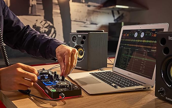 دی جی هرکولس سراتو Hercules DJ DJControl Starlight | Pocket USB DJ Controller with Serato DJ Lite, Touch-Sensitive Jog Wheels, Built-in Sound Card and Built-in Light Show