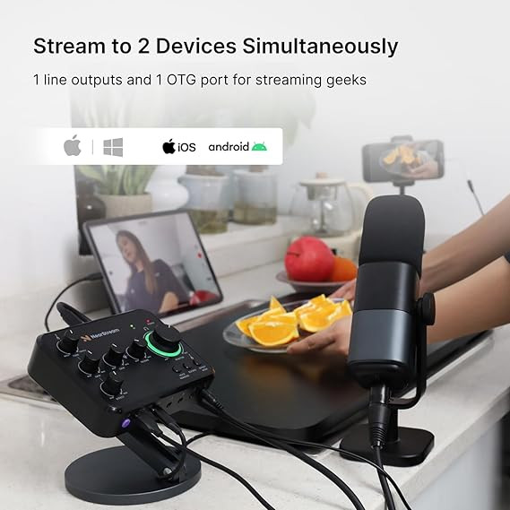 Audio Interface for Recording, Streaming, Podcasting, Rechargeable Audio Mixer with Pro-preamp, 8 Channel, XLR, 48V Phantom Power, Line & DI Inputs, Bluetooth, for PC & Smartphone (AMIX20B) میکسر و اینترفیس