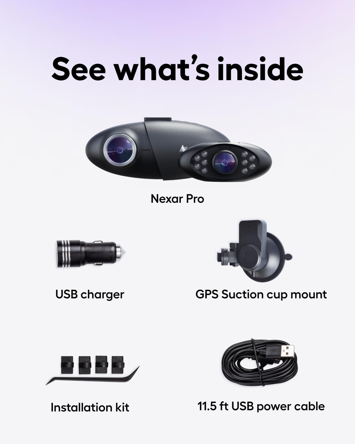 دوربین ثبت وقایع خودرو مارک nexar pro nexar pro Nexar Pro GPS Dash Cam System – Dual Dashcam Front and Interior Dash Camera for Cars with 64GB SD Card Unlimited Cloud Storage 24/7 Parking Mode Night Vision and 1-Year Nexar Classic App Subscription