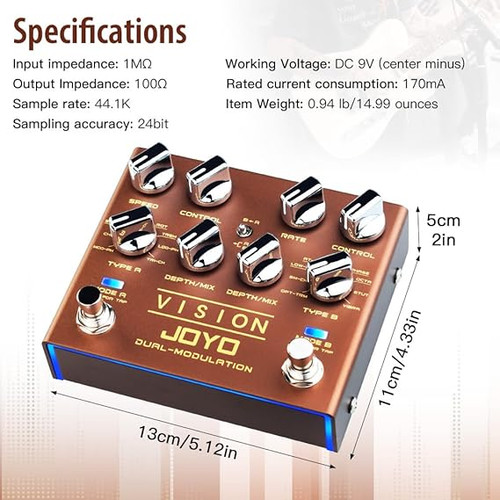 مولتی افکت سریR دو کانال جویو 9افکتJOYO Modulation Multi Effects Pedal R Series Dual Channel Stereo Input and Output 9 Effects for Electric Guitar (Vision R-09)