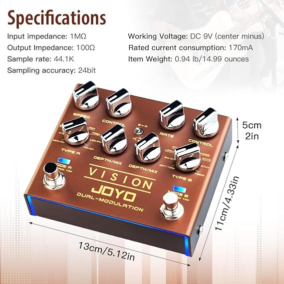 مولتی افکت سریR دو کانال جویو 9افکتJOYO Modulation Multi Effects Pedal R Series Dual Channel Stereo Input and Output 9 Effects for Electric Guitar (Vision R-09)