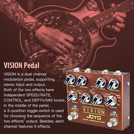 مولتی افکت سریR دو کانال جویو 9افکتJOYO Modulation Multi Effects Pedal R Series Dual Channel Stereo Input and Output 9 Effects for Electric Guitar (Vision R-09)