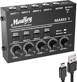 مینی میکسر مونو استریو 4کانال Moukey mamx1 Moukey Mini Audio Mixer, DC 5V, 4 Stereo Ultra, Low Noise 4 Channel Line Mixer for Sub-Mixing, for Small Clubs or Bars, As Guitars, Bass, Keyboards Mixer, MAMX1