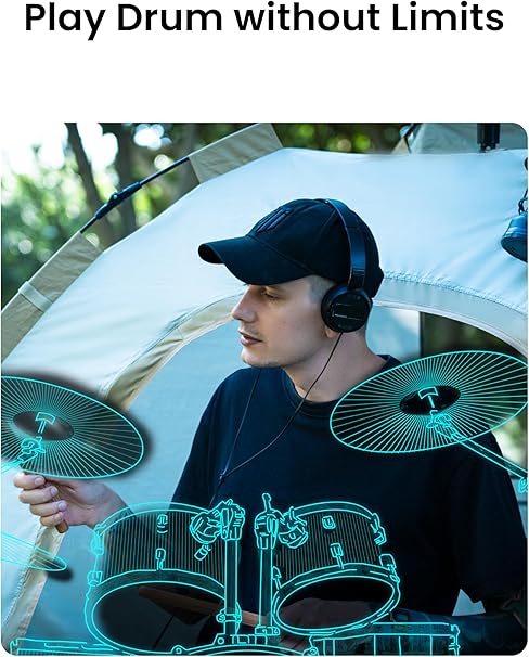 درام مجازی aeroband 2max AeroBand Electronic Drum Set PocketDrum2 MAX（2025 Version）, Air Drum Sticks & Pedals & Bluetooth Adapter, Play Drum Anywhere Anytime, 8 Tones and USB Midi Teens Adult Drummer Gift