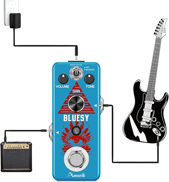 یونیت اوردرایو amuzik blusey Amuzik Blues King Overdrive Guitar Pedals Analog Vintage Bluesy Distortion Effect Pedal Wide Range Frequency Response 2 Modes Tube Amplifier True Bypass