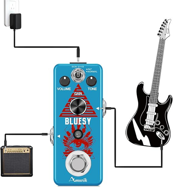 یونیت اوردرایو amuzik blusey Amuzik Blues King Overdrive Guitar Pedals Analog Vintage Bluesy Distortion Effect Pedal Wide Range Frequency Response 2 Modes Tube Amplifier True Bypass