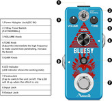 یونیت اوردرایو amuzik blusey Amuzik Blues King Overdrive Guitar Pedals Analog Vintage Bluesy Distortion Effect Pedal Wide Range Frequency Response 2 Modes Tube Amplifier True Bypass