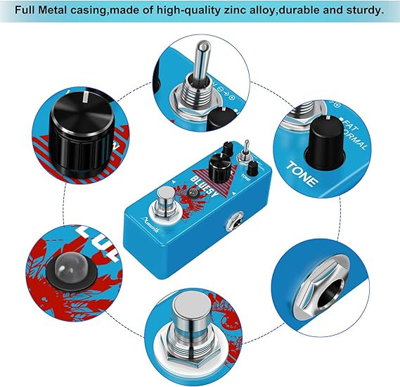 یونیت اوردرایو amuzik blusey Amuzik Blues King Overdrive Guitar Pedals Analog Vintage Bluesy Distortion Effect Pedal Wide Range Frequency Response 2 Modes Tube Amplifier True Bypass