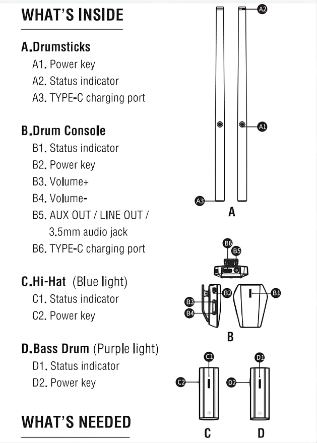 درام مجازی theodots hyperdrum Hyper drum kit Virtual drum Electric drum kit Portable Support Bluetooth MIDI Gift