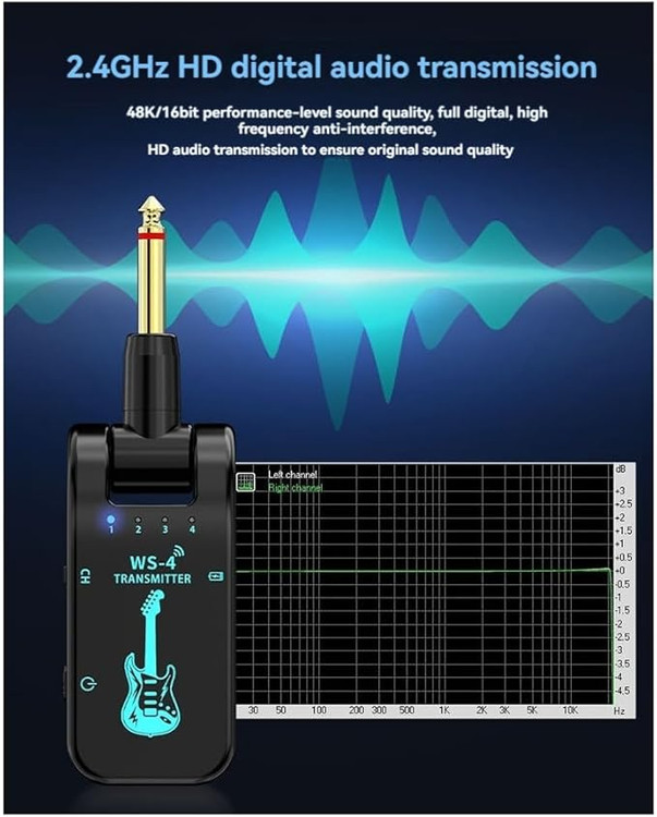 وایرلس گیتار 2.4 ghz باتری 10ساعته برد40متر Boddceto 2.4G WS-4 Wireless Guitar System Guitar Transmitter Receiver for Electric Guitar Bass 48K/16bit Real-Time Transmission