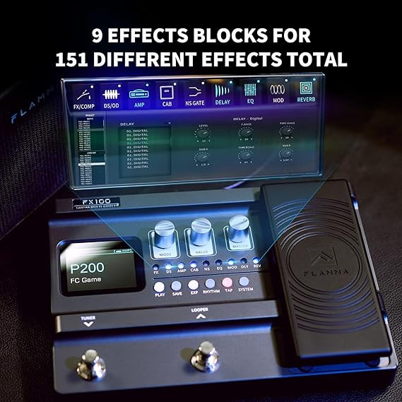 مولتی افکت flamma fx100FLAMMA FX100 Guitar Multi-effects Pedal with 55 Amp Models 151 Built-in Effects 80' Looper 40 Drum Machine 10 3rd Party IR Slots Headphone OTG for Home...