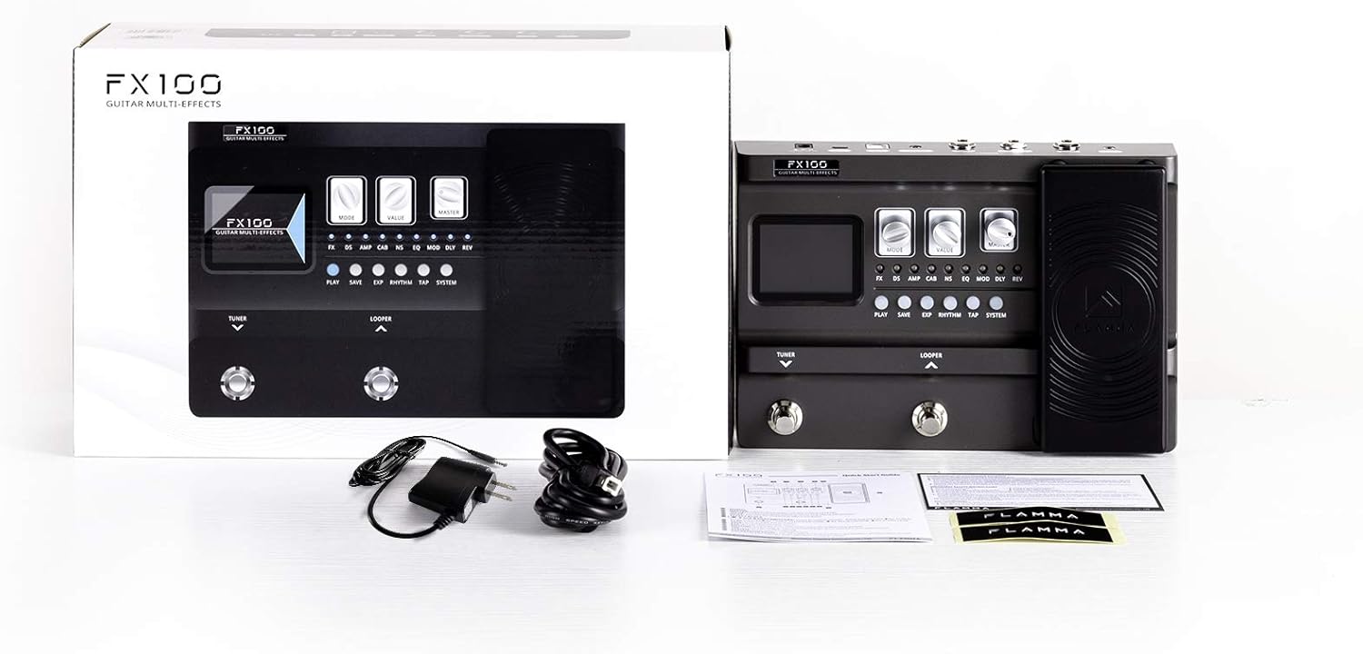 مولتی افکت  flamma fx100FLAMMA FX100 Guitar Multi-effects Pedal with 55 Amp Models 151 Built-in Effects 80' Looper 40 Drum Machine 10 3rd Party IR Slots Headphone OTG for Home...