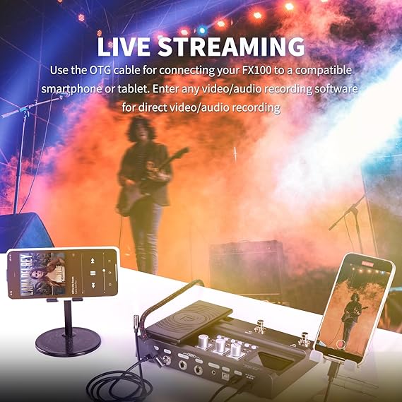 مولتی افکت  flamma fx100FLAMMA FX100 Guitar Multi-effects Pedal with 55 Amp Models 151 Built-in Effects 80' Looper 40 Drum Machine 10 3rd Party IR Slots Headphone OTG for Home...