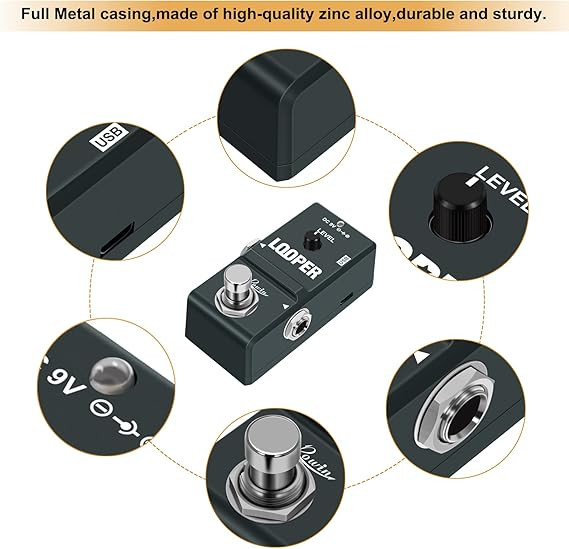 لوپر مینی rowin Rowin LN-332A Mini Guitar Loop Pedal with 10 Min Recording, Compact Electric Guitar Effect Pedal Looper