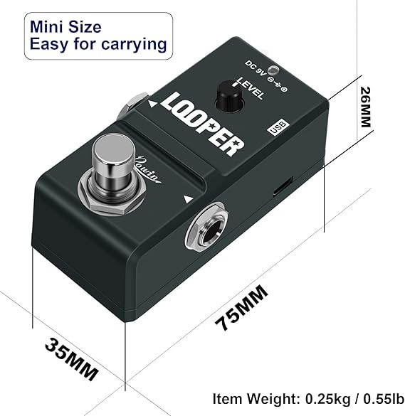 لوپر مینی rowin Rowin LN-332A Mini Guitar Loop Pedal with 10 Min Recording, Compact Electric Guitar Effect Pedal Looper