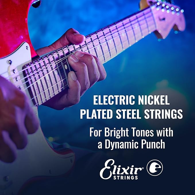 سیم گیتار الکتریک الکسیر 1052 Elixir Strings, Electric Guitar Strings, Nickel Plated Steel with NANOWEB Coating, Longest-Lasting Bright Tone with Comfortable Feel, 6 String Set, Light/Heavy 10-52
