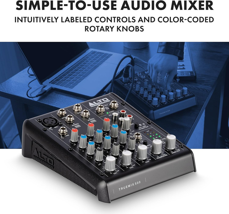 میکسر و اینترفیس Alto truemix500 ALTO TrueMix 500 Audio Mixer with XLR Mic In and USB Audio Interface for Podcasting, Live Performance, Streaming, Recording, DJ, Mac and PC