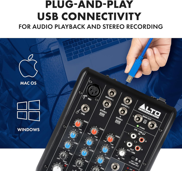 میکسر و اینترفیس Alto truemix500 ALTO TrueMix 500 Audio Mixer with XLR Mic In and USB Audio Interface for Podcasting, Live Performance, Streaming, Recording, DJ, Mac and PC