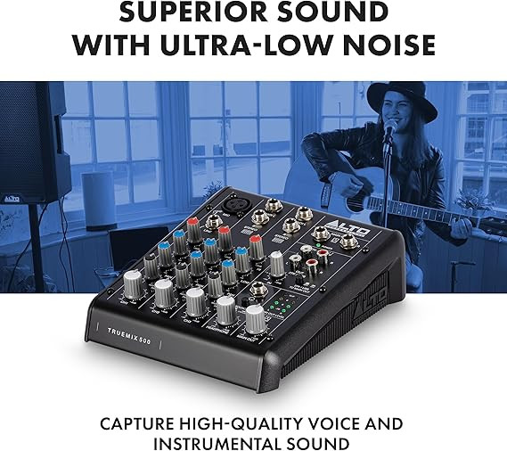 میکسر و اینترفیس Alto truemix500 ALTO TrueMix 500 Audio Mixer with XLR Mic In and USB Audio Interface for Podcasting, Live Performance, Streaming, Recording, DJ, Mac and PC