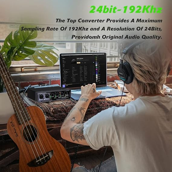 BOMGE USB Audio Interface(24 bit/192 kHz) with XLR, phantom power, Direct Monitoring, Loopback for PC Recording, Streaming,Guitarist, Vocalist,and Podcasting کارت صدا اینترفیس bomge bmg22