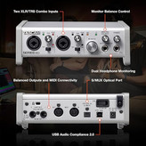 Tascam SERIES 102i 10 IN/2 OUT USB Audio Interface with MIDI, DAW Recording Software for Songwriting, Podcasting, Recording,Silver کارت صدا و اینترفیس tascam 102i