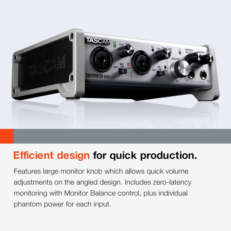 Tascam SERIES 102i 10 IN/2 OUT USB Audio Interface with MIDI, DAW Recording Software for Songwriting, Podcasting, Recording,Silver کارت صدا و اینترفیس tascam 102i
