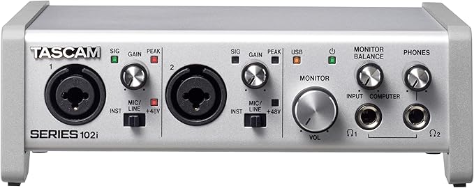 Tascam SERIES 102i 10 IN/2 OUT USB Audio Interface with MIDI, DAW Recording Software for Songwriting, Podcasting, Recording,Silver کارت صدا و اینترفیس tascam 102i
