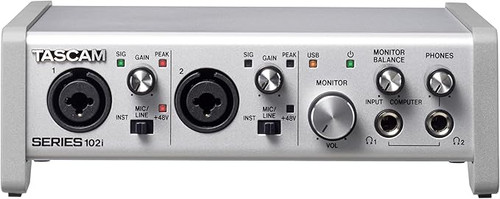 Tascam SERIES 102i 10 IN/2 OUT USB Audio Interface with MIDI, DAW Recording Software for Songwriting, Podcasting, Recording,Silver کارت صدا و اینترفیس tascam 102i