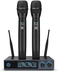 میکرفون وایرلس حرفه ای perway vw022 PERWHY UHF Wireless Microphone, Metal Professional Dual Channel Handheld Dynamic Mic System, for Karaoke, Party, Church, DJ, Wedding, Meeting, Home KTV Set, Outdoor Events, 200ft(VW-022)
