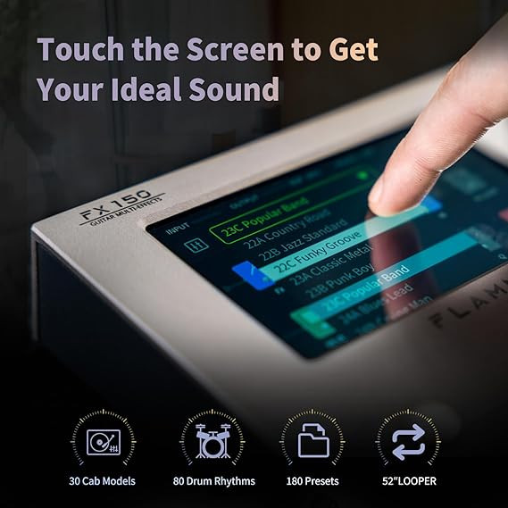 مولتی افکت flamma fx150 FLAMMA FX150 Multi Effects Processor Electric Guitar Pedal with Amp Modelling Cabinet Simulation Global EQ Touchscreen 160 Built-in Effects 180 Editable User Effects Slots Looper Main I/O Ports