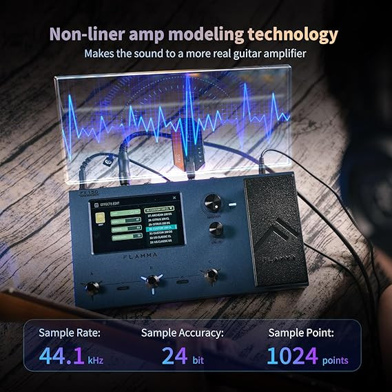 مولتی افکت flamma fx150 FLAMMA FX150 Multi Effects Processor Electric Guitar Pedal with Amp Modelling Cabinet Simulation Global EQ Touchscreen 160 Built-in Effects 180 Editable User Effects Slots Looper Main I/O Ports
