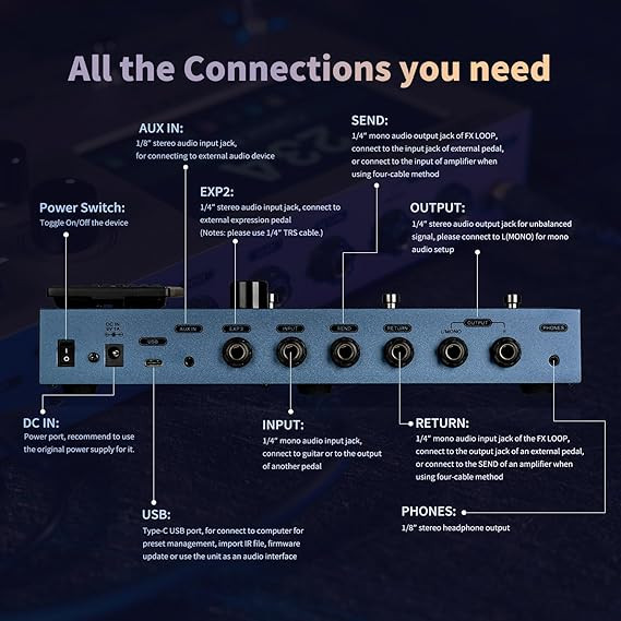 مولتی افکت flamma fx150 FLAMMA FX150 Multi Effects Processor Electric Guitar Pedal with Amp Modelling Cabinet Simulation Global EQ Touchscreen 160 Built-in Effects 180 Editable User Effects Slots Looper Main I/O Ports