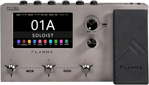 مولتی افکت flamma fx150 FLAMMA FX150 Multi Effects Processor Electric Guitar Pedal with Amp Modelling Cabinet Simulation Global EQ Touchscreen 160 Built-in Effects 180 Editable User Effects Slots Looper Main I/O Ports
