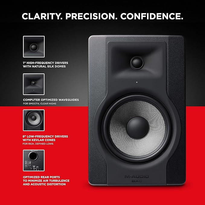 اسپیکر مانیتورینگ ام آدیو BX8 D3 M-Audio - BX8 D3 - Pair of 150W Pro 2-Way Studio Monitors with 8-inch Woofer for Music Production with Built-in Acoustic Space Control - Black