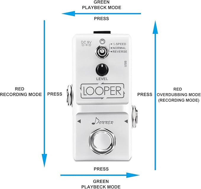 لوپر دونر donner Donner Tiny Looper Guitar Effect Pedal 10 minutes of Looping 3 Modes