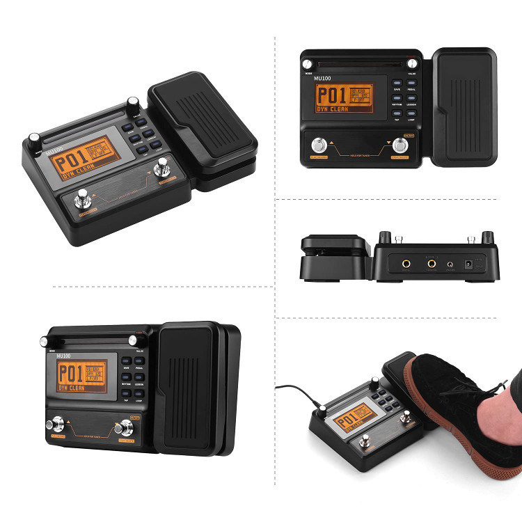 MU100 Guitar Multi-Effects Processor Electric Guitar Effect Pedal Supports 180s Loop Recording Tuner Tempo Rhythm Setting Scale & Chord Lesson Functions (BlackEU Plug) -Layfoo مولتی افکت muslady mu100