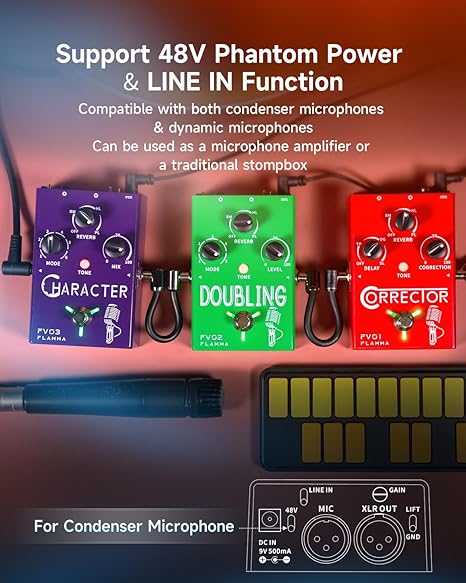 افکت وکال خواننده flamma fv01 FLAMMA FV01 Vocal Effects Processor Pitch Correction Voice Pedal Vocal Stompbox Microphone Amplifier for Singer Live Singing Streaming Recording with Delay Reverb Acoustic Guitar Playing