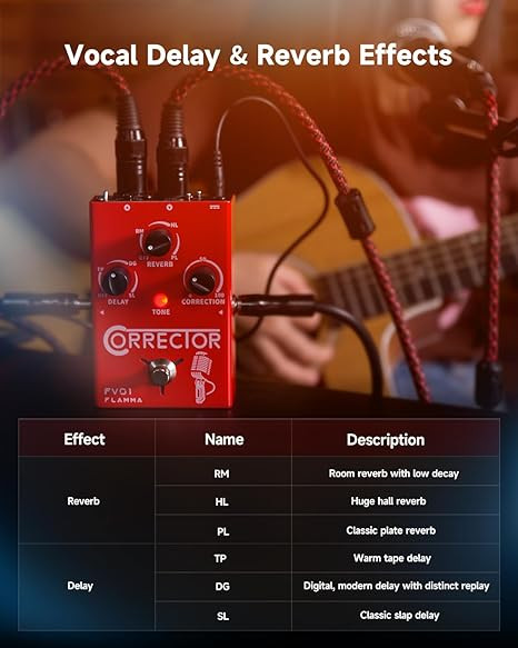 افکت وکال خواننده flamma fv01 FLAMMA FV01 Vocal Effects Processor Pitch Correction Voice Pedal Vocal Stompbox Microphone Amplifier for Singer Live Singing Streaming Recording with Delay Reverb Acoustic Guitar Playing