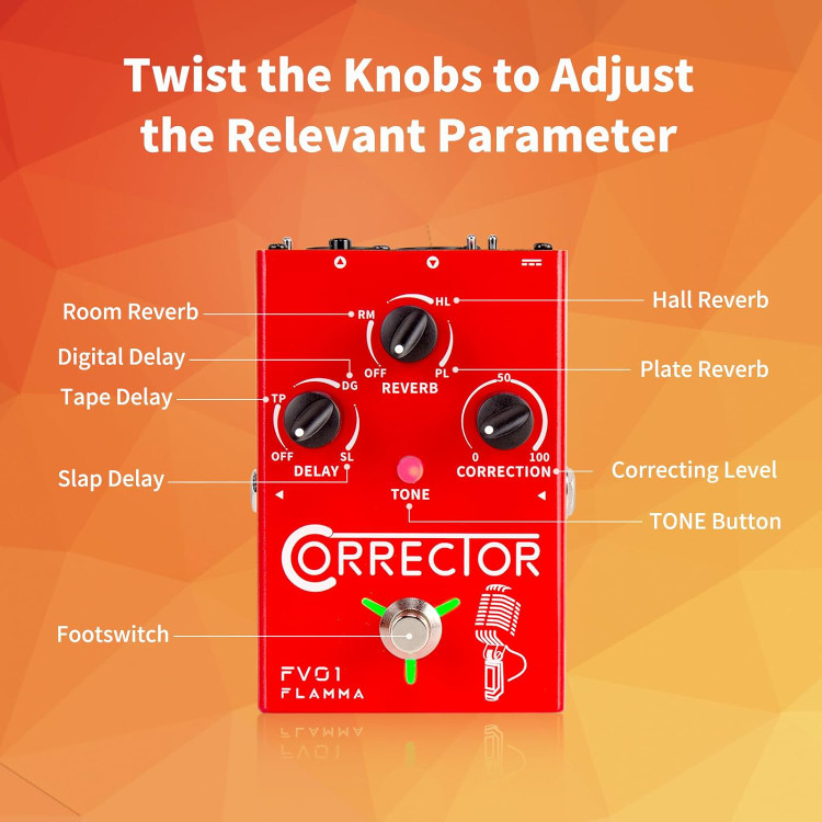 افکت وکال خواننده flamma fv01 FLAMMA FV01 Vocal Effects Processor Pitch Correction Voice Pedal Vocal Stompbox Microphone Amplifier for Singer Live Singing Streaming Recording with Delay Reverb Acoustic Guitar Playing