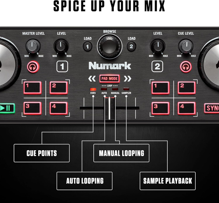 دیجی numark dj2go2 Numark DJ2GO2 Touch Compact DJ Controller with 2 Decks, Mixer, Audio Interface and Serato Lite