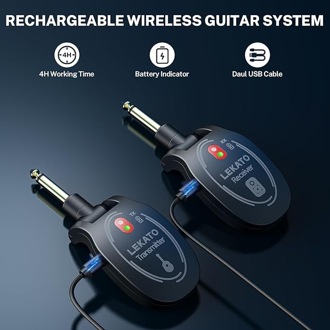 وایرلس گیتار لکاتو lekato lity l6 LEKATO Wireless Guitar System Rechargeable Transmitter & Receiver Digital System Cordless Guitar Cable Bass Jack Lead L6