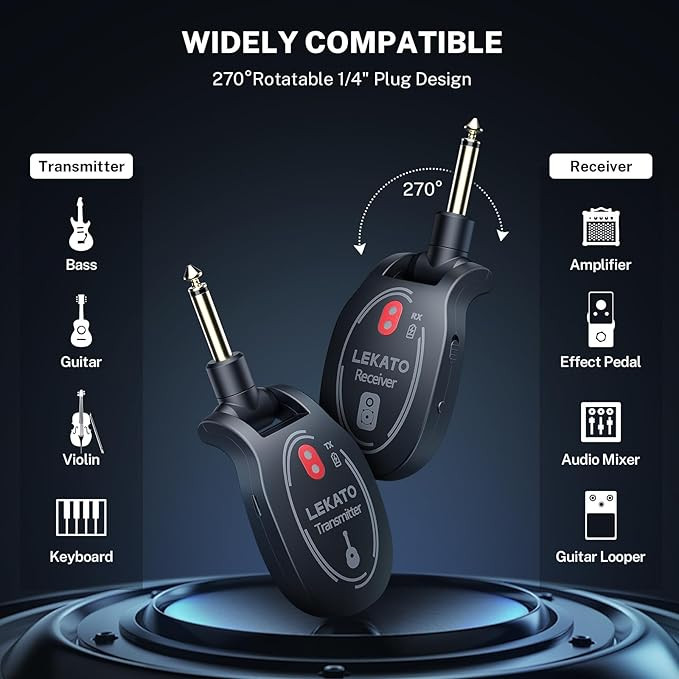 وایرلس گیتار لکاتو lekato lity l6 LEKATO Wireless Guitar System Rechargeable Transmitter & Receiver Digital System Cordless Guitar Cable Bass Jack Lead L6