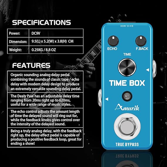 افکت یونیت دیلی Amuzik  Amuzik Analog Delay Pedal Guitar Delay Effects Pedals Vintage Delay Effect with True Bypass Full Metal Shell Switching