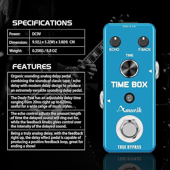 افکت یونیت دیلی Amuzik Amuzik Analog Delay Pedal Guitar Delay Effects Pedals Vintage Delay Effect with True Bypass Full Metal Shell Switching